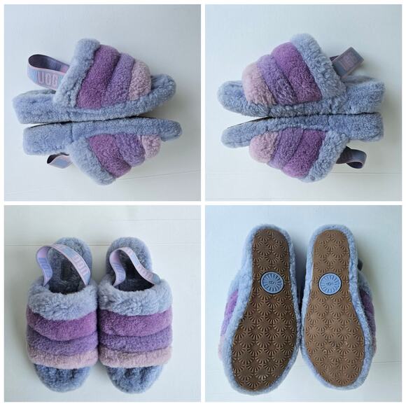Shearling Slingback Slides UGG Fluff Yeah Size 7 Cornflower MultiColor Wool Blue - Picture 10 of 10